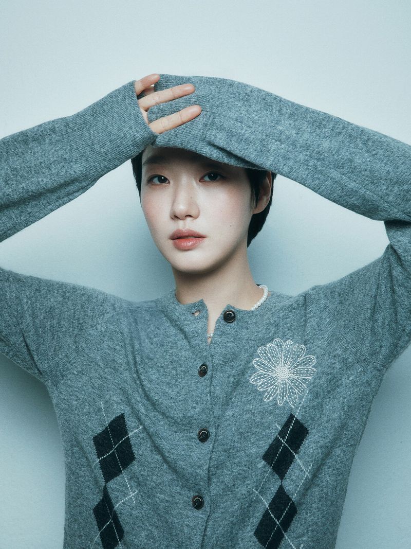 Mardi Mercredi - CASHMERE BLENDED CARDIGAN ROUND NECK ARGYLE_GREY CREAM