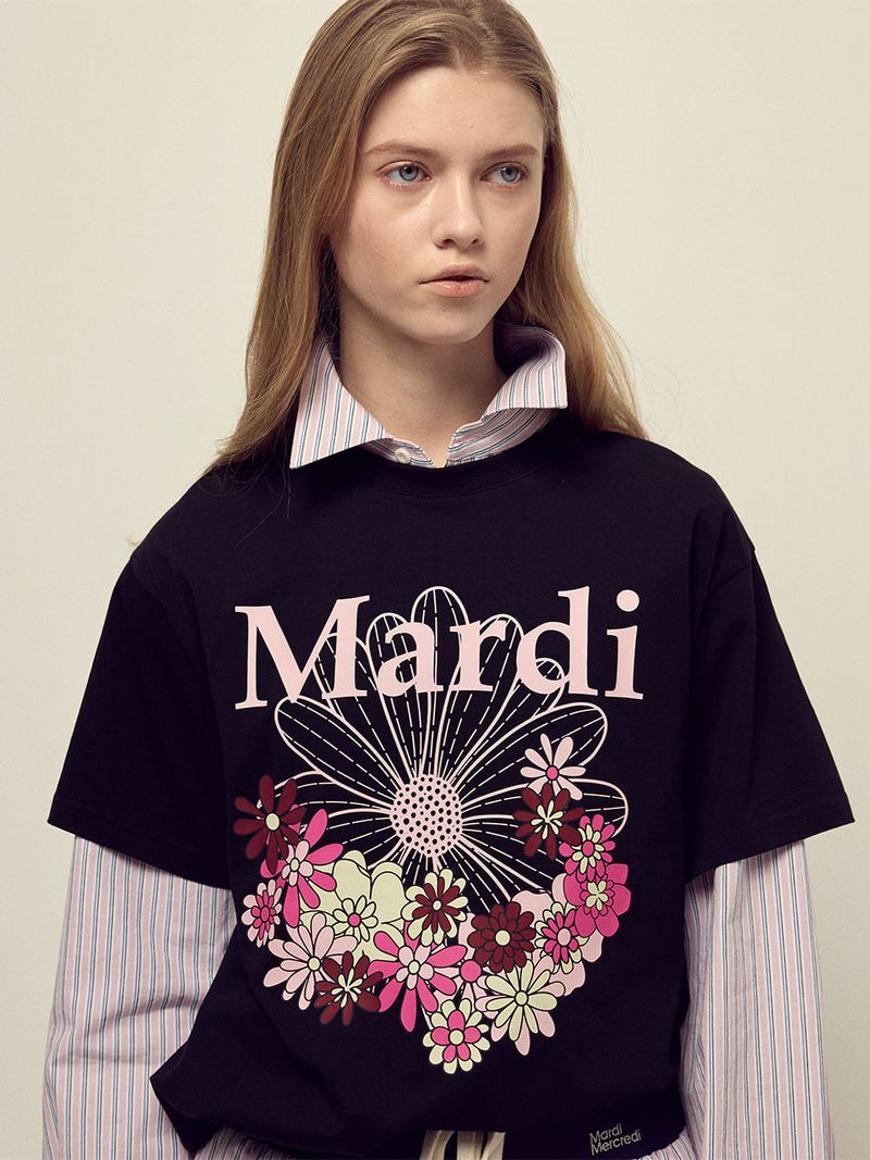 韓國 Mardi Mercredi - TSHIRT FLOWERMARDI JARDIN_BLACK PALEPINK