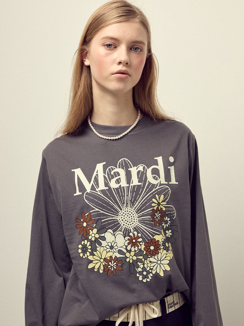 韓國 Mardi Mercredi - TSHIRT LONG SLEEVE FLOWERMARDI JARDIN_CHARCOAL IVORY