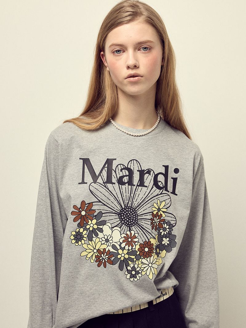 韓國 Mardi Mercredi - TSHIRT LONG SLEEVE FLOWERMARDI JARDIN_GREY BLACK