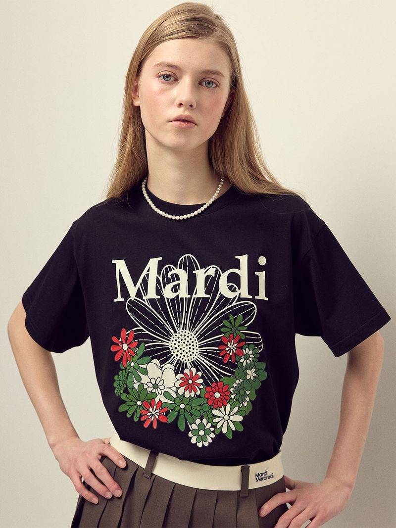韓國 Mardi Mercredi - TSHIRT FLOWERMARDI JARDIN_BLACK IVORY