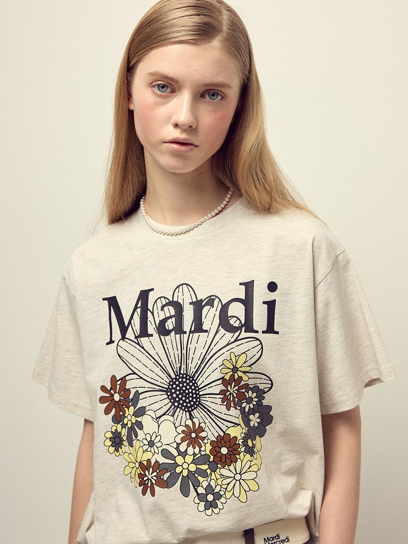 韓國 Mardi Mercredi - TSHIRT FLOWERMARDI JARDIN_OATMEAL BLACK