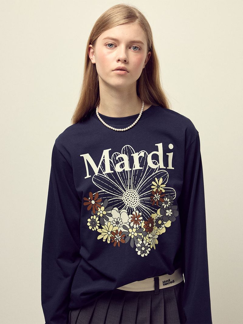 韓國 Mardi Mercredi - TSHIRT LONG SLEEVE FLOWERMARDI JARDIN_NAVY IVORY