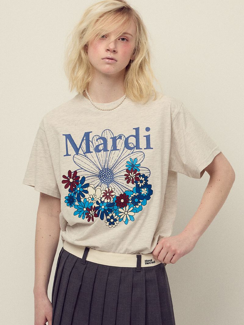 韓國 Mardi Mercredi - TSHIRT FLOWERMARDI JARDIN_OATMEAL BLUE