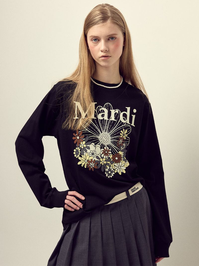 韓國 Mardi Mercredi - TSHIRT LONG SLEEVE FLOWERMARDI JARDIN_BLACK IVORY