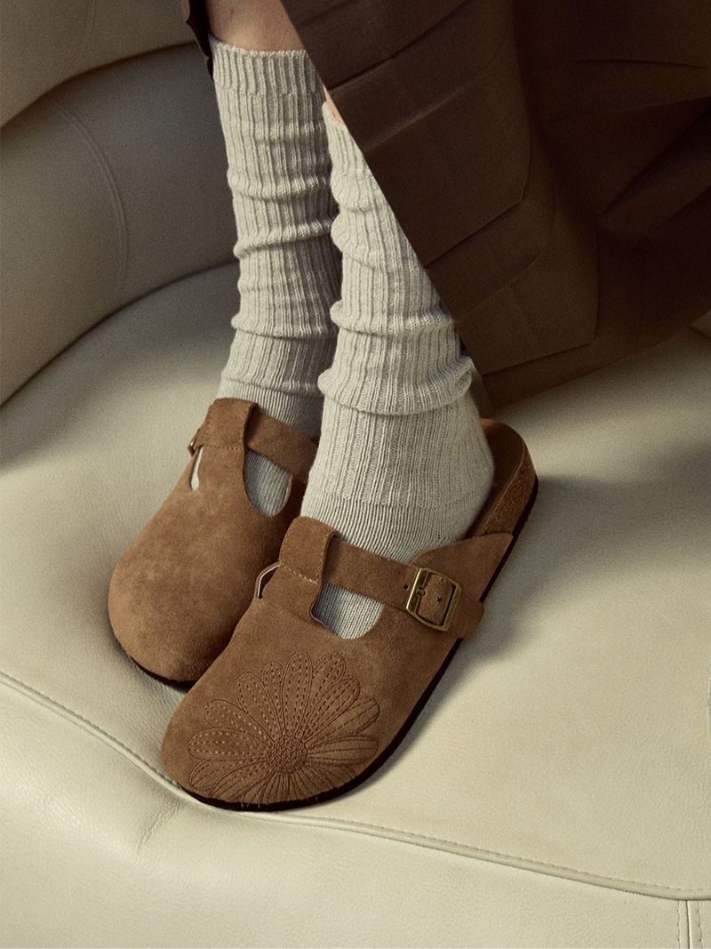 韓國 Mardi Mercredi - CLASSIQUE T-STRAP SUEDE MULE_BROWN