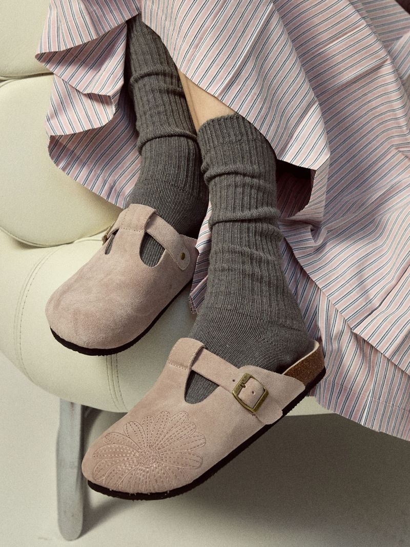 韓國 Mardi Mercredi - CLASSIQUE T-STRAP SUEDE MULE_DUSTY PINK