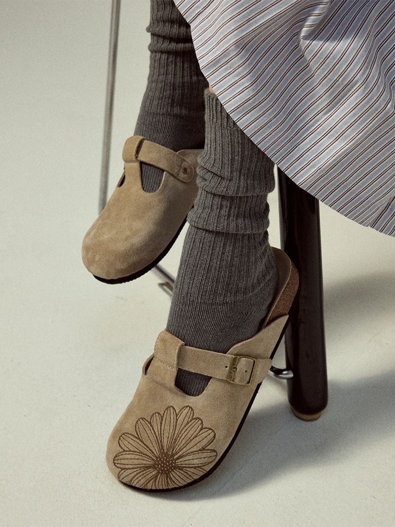韓國 Mardi Mercredi - CLASSIQUE T-STRAP SUEDE MULE_TAUPE
