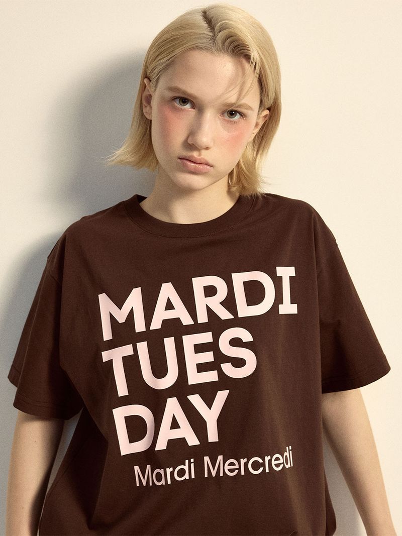 韓國 Mardi Mercredi - TSHIRT DU MARDI_BROWN PALEPINK 