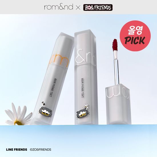 韓國 Olive Young 特別優惠套裝 - Rom&nd X ZO&FRIENDS「柔霧絨感唇釉」｜GD愛貓聯名彩妝