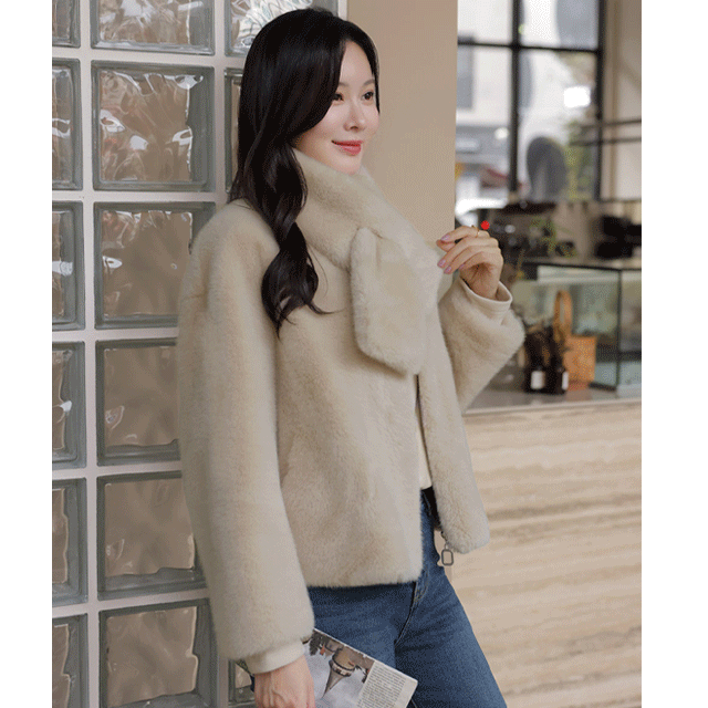 clicknfunny - 클릭앤퍼니 - 베틸르 밍크자켓머플러SET♡韓國女裝外套