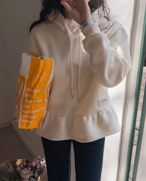 leelin - [[LABEL] 로이카 러블리 밑단 미니레이스포인트 프릴 후드티셔츠 [size:F(5566반)]]♡韓國女裝上衣