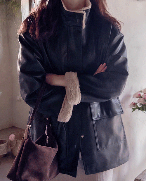 leelin - [[LABEL] 라베크 안감몽땅 따스미 보들퍼 윈터레더 자켓 [size:F(5566)]]♡韓國女裝外套