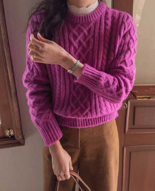 leelin - [[룩포인트컬러] [울블랜드] 시리엘 알파 케이블 꽈배기 니트 [size:F(5566)]]♡韓國女裝上衣