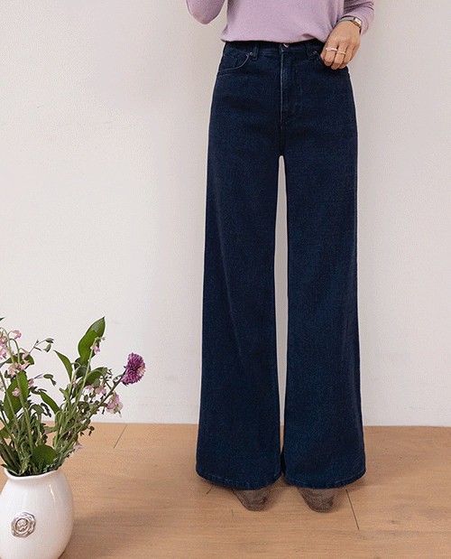 leelin - [[쫀쫀스판] [체형보완] 레이튼 속기모 와이드 부츠컷 데님 팬츠 [size:S,M,L]]♡韓國女裝褲