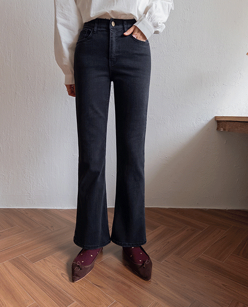 leelin - [[속기모] [쫀쫀텐션] 다리가 길어보이는 은은워싱 흑청 세미 슬림 부츠컷팬츠 [size:S,M,L]]♡韓國女裝褲