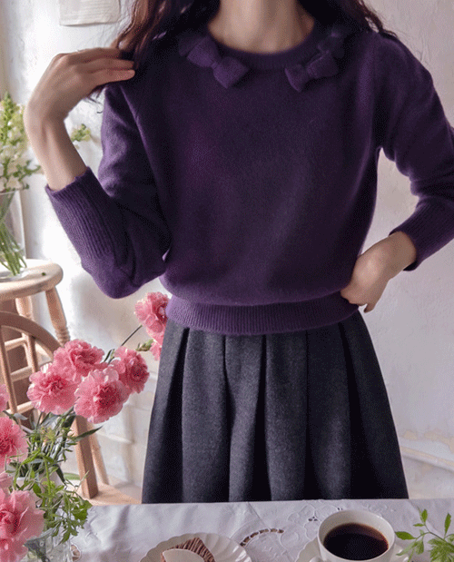 leelin - [산양울 넥리본 포인트 따스미  부드러운 니트 [size:F(5566)] ]♡韓國女裝上衣