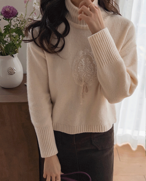 leelin - [피오날레 폴라 리본 레이스 따숨도톰 니트 [size:F(5566)]]♡韓國女裝上衣