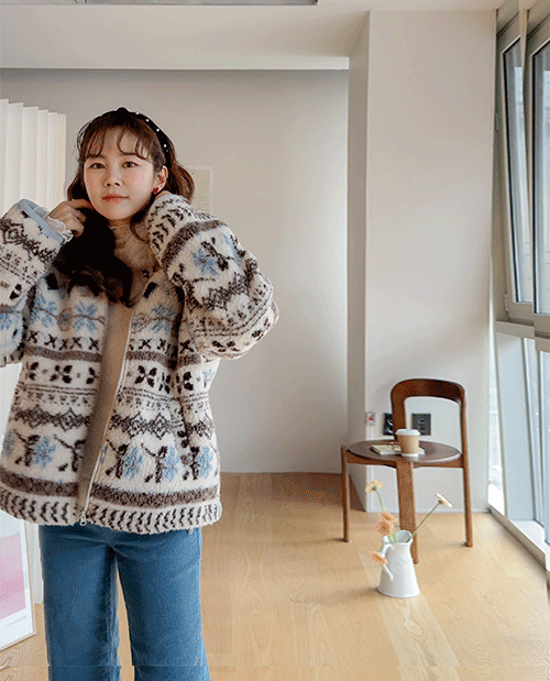 leelin - [포레스 퍼탈부착 플리스안감 노르딕패턴 점퍼 [size:F(5566반)]]♡韓國女裝外套