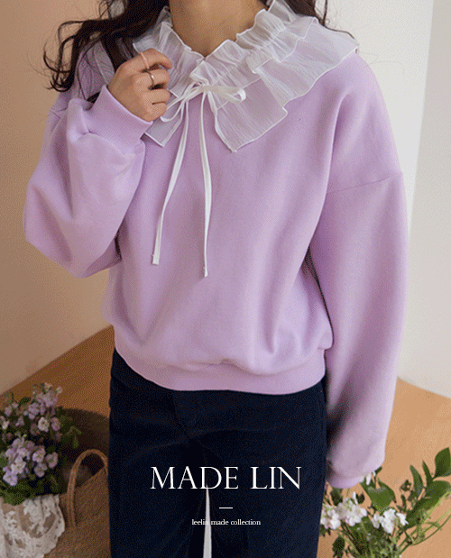 leelin - [[신상특가 6천원 할인]MADE LIN베니엔 쉬폰 레이스카라 맨투맨[size:F(5566반)]]♡韓國女裝上衣