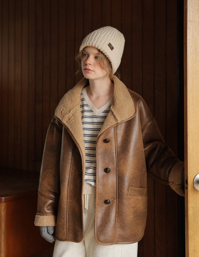 roompacker - 유키 덤블 레더 무스탕 자켓_brown♡韓國女裝外套