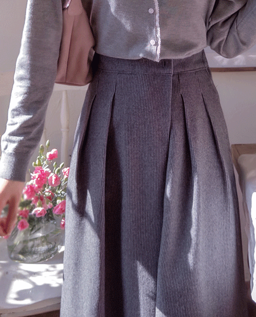 leelin - [덴버체크 핀탁주름 에이라인 기모밴드 치마팬츠[size:S,M,L]]♡韓國女裝褲