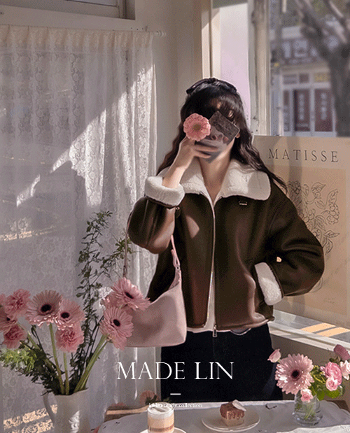 leelin - [[신상특가 1만원 할인]MADE LIN[브라운컬러] 리볼드 하이넥 러블리 빅카라 무스탕[size:F(5566반]]♡韓國女裝外套