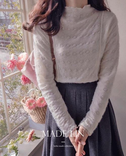 leelin - [[신상특가 4천원 할인]MADE LIN모디토 플라워 부드런 니팅 반폴라티 [size:F(5566)]]♡韓國女裝上衣