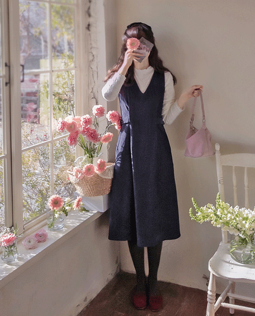 leelin - [슈크랜드 부드런 따스미 벨벳터치기모감 단아한 원피스 [size:F(5566)]]♡韓國女裝連身裙