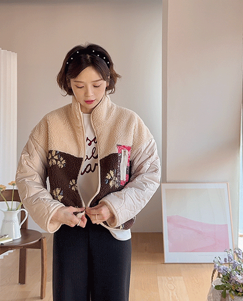 leelin - [[털안감] 포근따듯 감성 패턴믹스 페이즐리포인트포켓 플리스점퍼 [size:F(5566반)]]♡韓國女裝外套