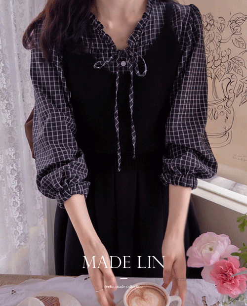 leelin - [[신상특가 5천원 할인]MADE LIN로이체크 러블리 샤링넥 여리핏 블라우스[size:F(5566)]]♡韓國女裝上衣