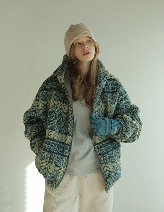 roompacker - 트린 그래픽 보아 후드 점퍼_khaki♡韓國女裝外套