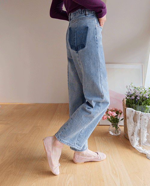 leelin - [헤리브 뒷절개 쫀쫀 뒷밴딩 크롭절개 일자 데님팬츠 [size:S,M,L,XL]]♡韓國女裝褲