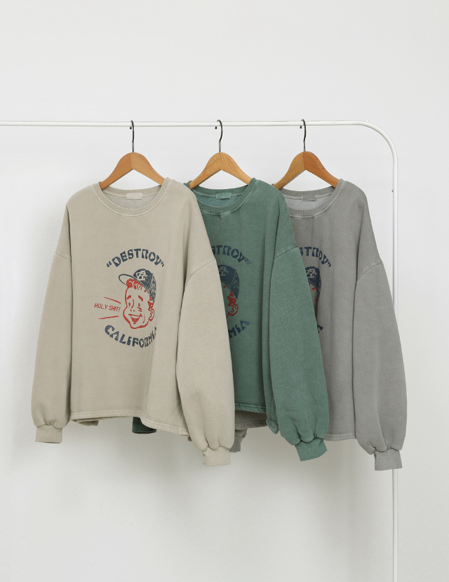 roompacker - 포니스 트임 루즈핏 기모 맨투맨♡韓國女裝上衣