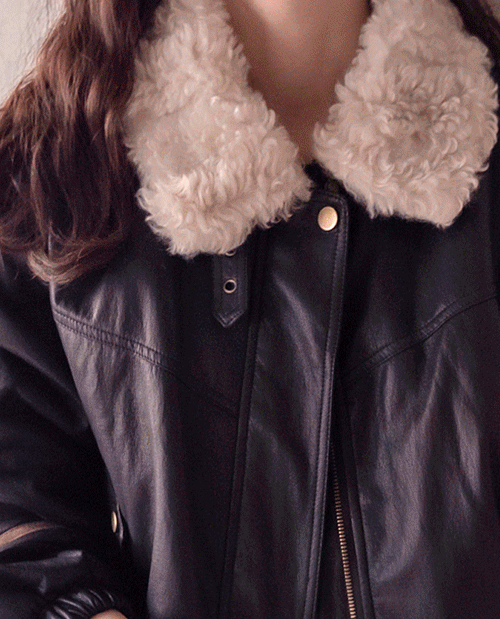 leelin - [켈러스 안감몽땅 따숨보들퍼 귀욤카라 레더자켓 [size:F(5566)]]♡韓國女裝外套