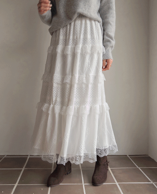 leelin - [제린드 살랑살랑 러블리 4단기모레이스 스커트 [size:F(5566반)]]♡韓國女裝裙