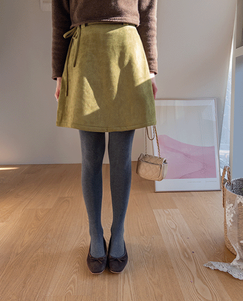 leelin - [에포니 허리리본끈 스웨이드 밍크기모  H라인 미디 스커트 [size:S,M]]♡韓國女裝裙