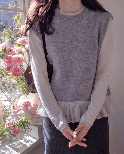 leelin - [멜로드 샤링배색 포인트 따스미 베스트[size:F(5577)]]♡韓國女裝上衣