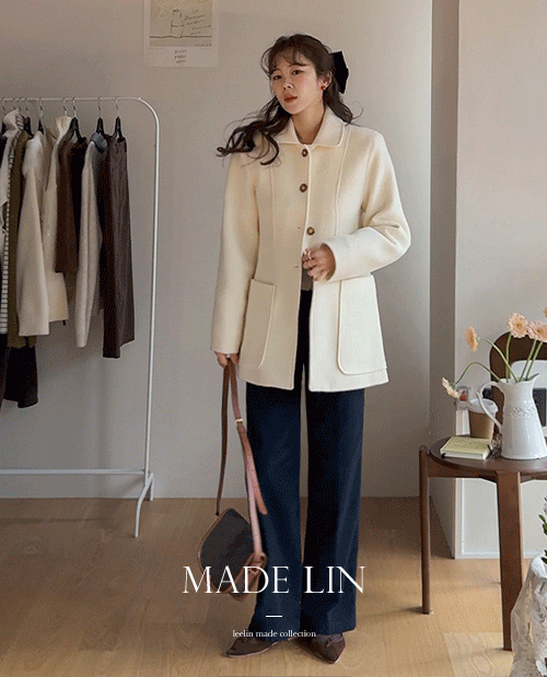 leelin - [[신상특가 1만7천원 할인]MADE LIN[아이 색상][2온스 누빔!][울100%] 미니쉘 고급스러운 울라인 포버튼 코트[size:S,M]]♡韓國女裝外套