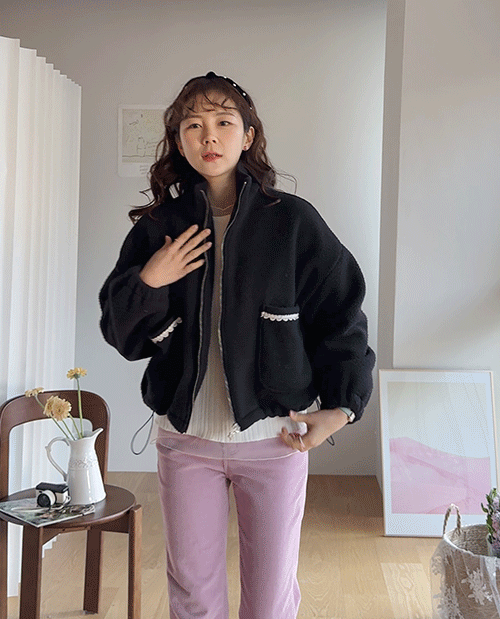 leelin - [[부드러운촉감] 디나앤 포켓레이스 밑단스트링 꽃지퍼포인트 플리스 점퍼 [size:F(5566반)]]♡韓國女裝外套