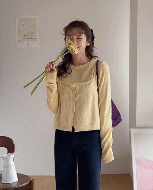 leelin - [[2way] 레모니 하트버튼 뷔스티에 니트세트 [size:F(5566)]]♡韓國女裝上衣