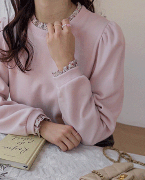 leelin - [ 제니아 튤립핀턱 플라워레이스 기모 맨투맨티 [size:F(5566)]]♡韓國女裝上衣