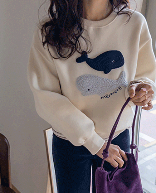 leelin - [루비 고래자수 기모 맨투맨 티 [size:F(5566반)]]♡韓國女裝上衣