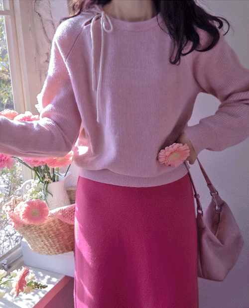 leelin - [크로션 넥리본 포인트 러블리 따스미 니트[size:F(5566)]]♡韓國女裝上衣