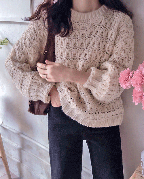 leelin - [하이젠느 크로쉐 여리짜임 부드런 니트 [size:F(5566)]]♡韓國女裝上衣