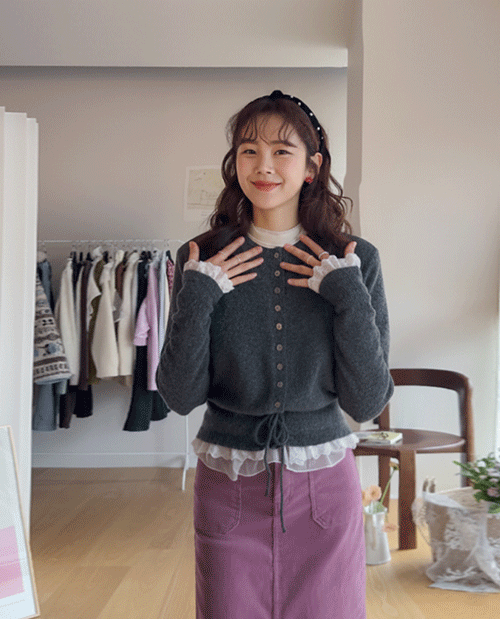 leelin - [[차콜 색상][울블랜드] 라일리 소매밑단 프릴포인트 허리끈 가디건 [size:F(5566)]]♡韓國女裝外套