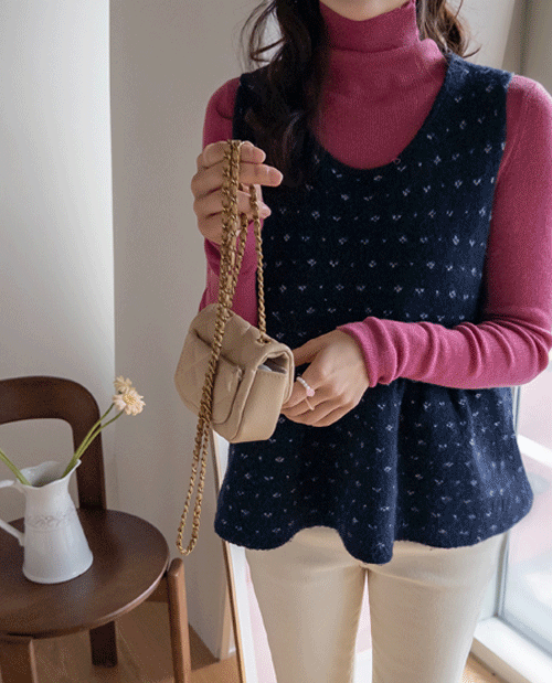 leelin - [로지아 러블리 플라워패턴 밑단러플 베스트 니트 [size:F(5566)]]♡韓國女裝上衣