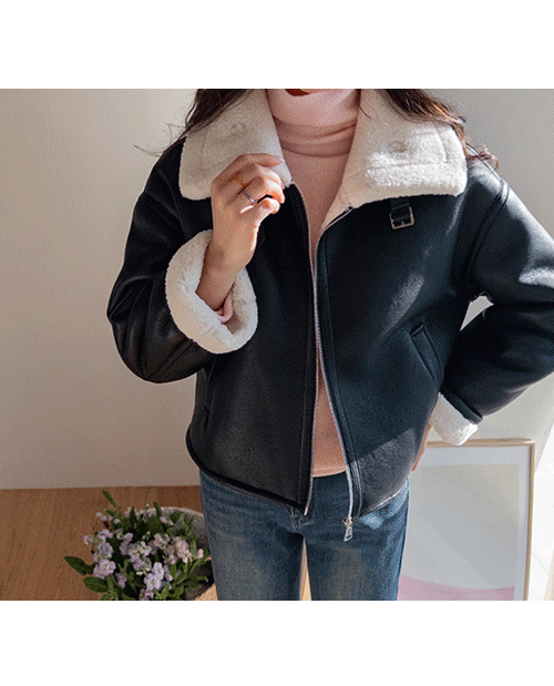 leelin - [[베스트특가 8천원 할인]MADE LIN리볼드 하이넥 러블리 빅카라 무스탕[size:F(5566반]]♡韓國女裝外套