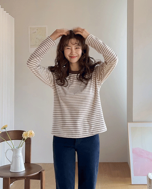 leelin - [[보드러운 촉감]마리에 보들보들 속기모 단가라 티 [size:F(5566)]]♡韓國女裝上衣