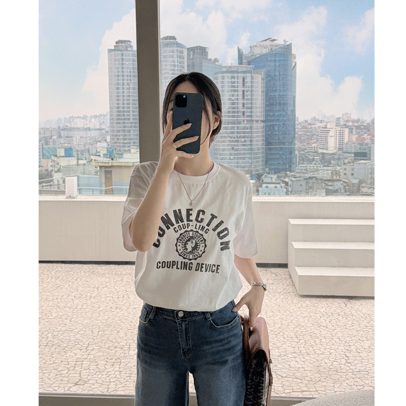 clicknfunny - 클릭앤퍼니 - 컨넥티 레터링티셔츠♡韓國女裝上衣